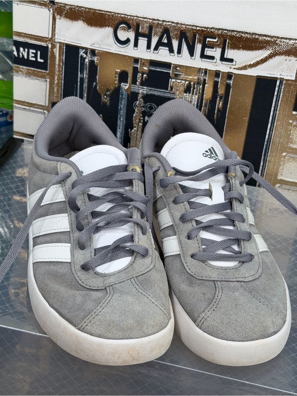 adidas Gray Suede Sneakers with White Three Stripes